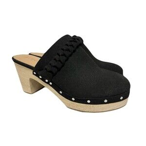 NEW J Crew Womens Size 7 Braided Black Microsuede Wooden Heel Mule Clog